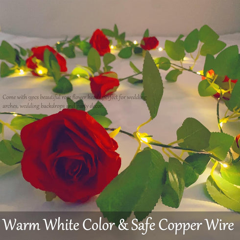 20 6.56ft Fielegen LED Rose Vine Lights with Timer, Artificial Flower Garland String Lights Hanging Rose Fake Plants