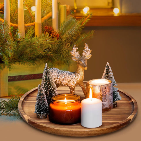 Counter Acacia Round Wood Tray Decorative Serving Trays for Ottoman Coffee Table Candle Holder Tray Kitchen Island