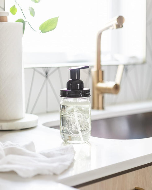 Jarmazing Products Mason Jar Foaming Soap Dispenser - Black with 16 Ounce Ball Mason Jar