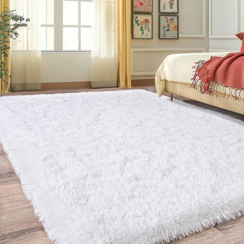 Fluffy White Rugs for Bedroom Living Room, 4x6 Feet Non-Slip Shaggy Area Carpet for Kids Room Decor
