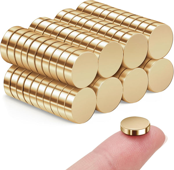 SMARTAKE 80 Pcs Small Round Refrigerator Magnets, 10x2.6mm Neodymium Office Magnets for Home, Kitchen, School (Gold)