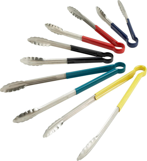Winco 12" Stainless Steel Serving Tongs with Plastic Handle, Black by Winco