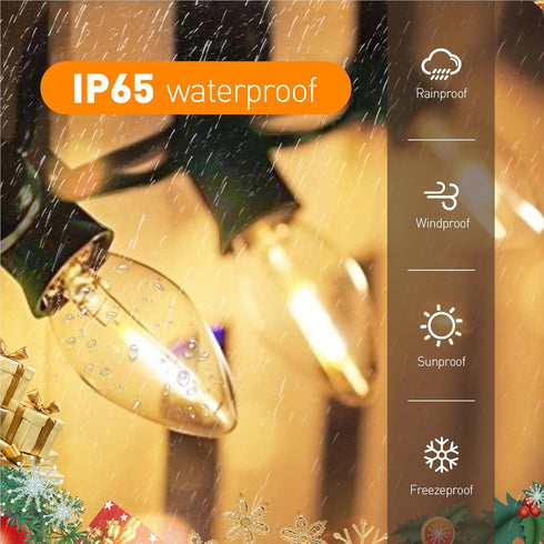 C7 12FT 12 C7 Bulbs, LED Christmas & Halloween Lights - Outdoor Clear String Lights with Vintage Warm White Hanging