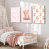 3Pcs Pink Teddy Bear Canvas Wall Art Coquette Bow Wall Decor Pictures Cute Animal Nursery Posters Prints for Baby Girls
