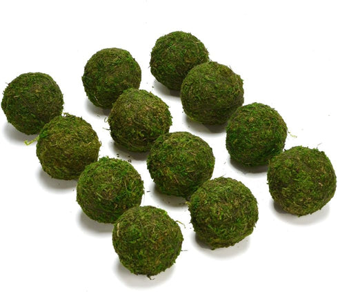 BYHER Handmade Natural Green Moss Decorative Ball, Set of 12 (2")