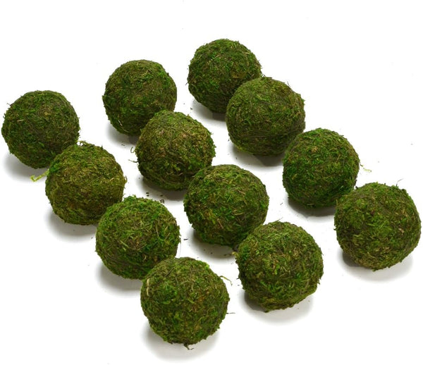 BYHER Handmade Natural Green Moss Decorative Ball, Set of 12 (2")