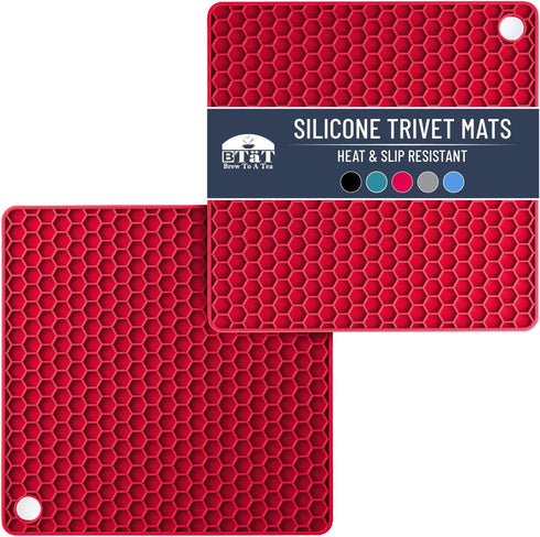BTaT- Silicone Trivet Mats, 2 Pack, Rose Red Silicone Hot Pads for Kitchen, Trivets for Hot Pots and Pans