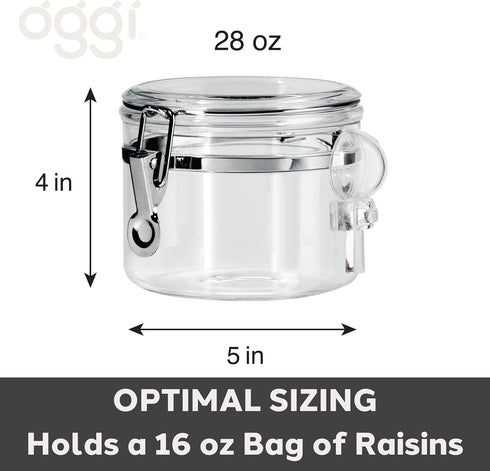 OGGI Clear Canister Airtight 28oz - Clamp Lid & Spoon, Ideal for Kitchen & Pantry Storage of Bulk Dry Food