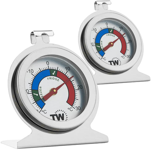 Twin Pack Fridge Freezer Thermometer for Monitoring Refrigerator Temperature - Stainless Steel