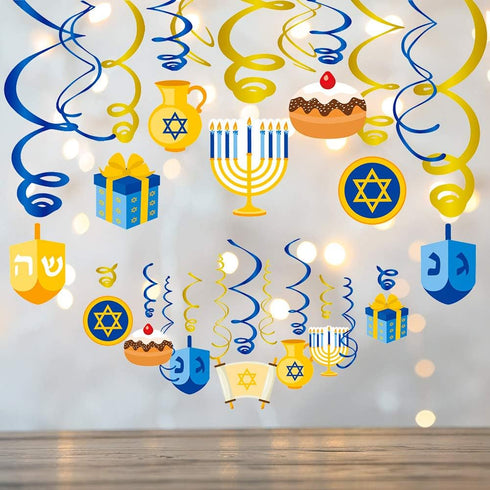 30PCS Hanukkah Decorations Hanging Swirls, Holiday Chanukah Party Supplies Ceiling Decor