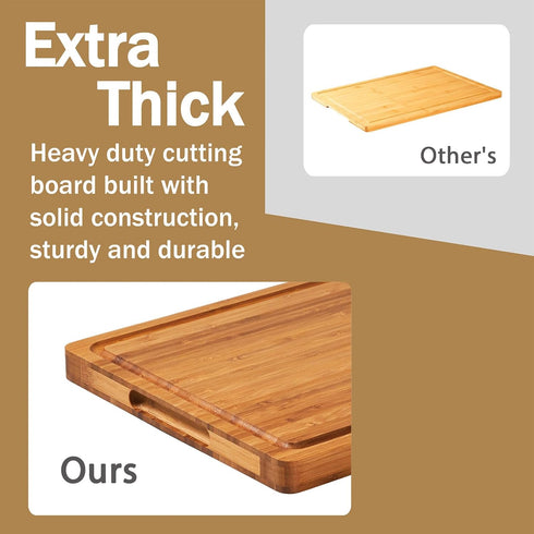 Bamboo Cutting Boards for Kitchen, 1" Extra Thick Butcher Block, Heavy Duty Wooden Chopping Block