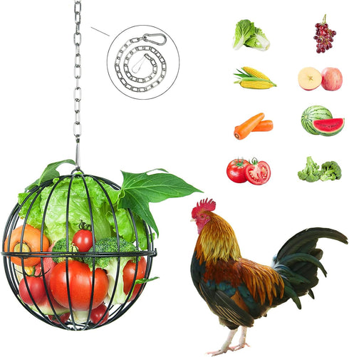 PAMGFCE Hanging Chicken Feeder, 7.4 Inch Metal Large Chicken Ball Cage,Hen Food Rack,