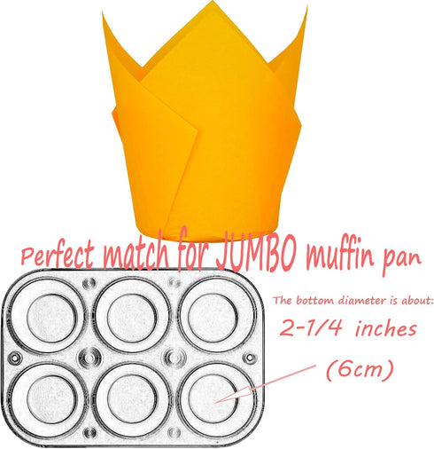 Large Tulip Baking Cups, Orange Color, 2-1/4" Base Diameter x 4" Wall Height, Parchment Paper, Case of 130 pcs