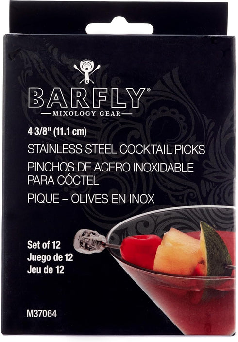 Barfly Cocktail Picks with Skull Top, Stainless Steel