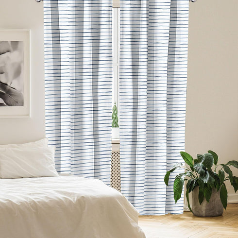 Ambesonne Harbour Stripe Window Curtains, 2-Panel Set with Rod Pocket, Abstract Nautical Ocean Design, 28" x 63" Blue