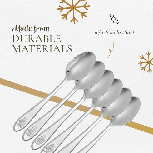 Spode Christmas Tree Cocktail Spoons | Christmas Dessert Spoons | Flatware Set for 6 | 18/10 Stainless Steel Utensil