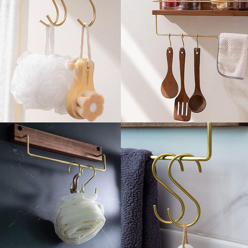12-Pack 3.95" Brass S Hooks for Hanging - Heavy-Duty S-Shaped Hook for Coffee Cups Mug Coat Clothes Storage Hangers