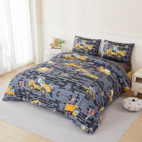 Set Set Sets 1 2 RYNGHIPY Construction Truck Bedding Excavator Tractor Bed for Boys Bedroom Kids Comforter