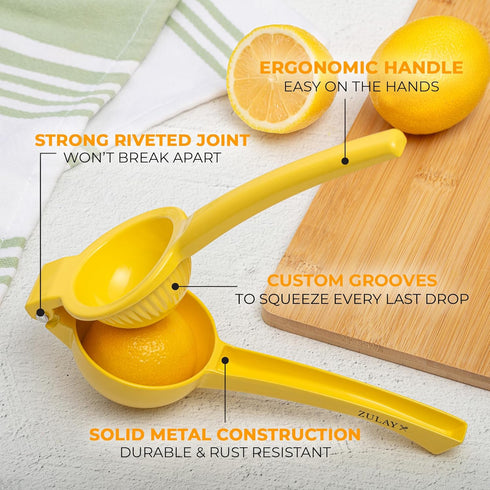 Zulay Kitchen Metal Lemon Squeezer - Handheld Lemon Juicer Squeezer - Easy to Use Citrus Juicer - Manual Press