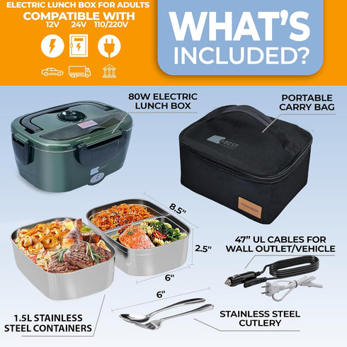 FORABEST Electric Lunch Box for Adults, Fast 80W Heated Portable Food Warmer Lunch Box for Car, Truck, Office