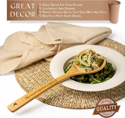 Gorgeous Heart Shaped Bamboo Wooden Spoon - Engraved Handle, Perfect Addition to a Kitchen Filled with Love