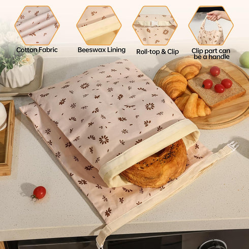 3 Pack Set, Tirphy Reusable Bread Bags and Bowl Cover Beeswax Bread Bags for Sourdough, Homemade Bread Storage to Keep