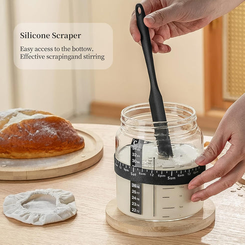 2PackWood Exhaust,35OZ Sourdough Starter Jar Sealed Lid with Automatic with Ounce Scale Line,Date Marked Feeding Band