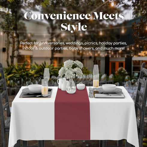 12 Pack 14 108 Inch. Burgundy Premium Disposable Plastic Table Runner x Table Runner for Dinner Parties & Events by