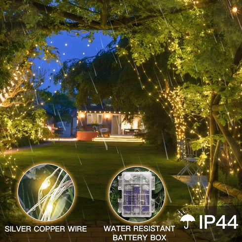 suddus 66ft 200 LED Outdoor String Lights, Warm White Christmas Fairy Light Battery Operated with Remote
