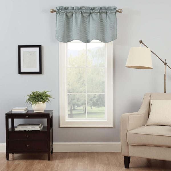 Eclipse Canova Modern Valance Rod Pocket Window Curtain, 42" x 21", River Blue for Kitchen or Bathroom