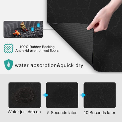 Coffee Maker Mat for Countertops, Coffee Bar Accessories Fit Under Coffee Machine Mat 19"x12"Rubber Backed Coffee Pots - Table Mat Under Appliance, Kitchen Counter Coffee Dish Drying Mat, Marble Black by Golener