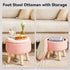 13 Inch WBD006P IBUYKE Foot Stool Ottoman with Storage, Round Small Foot Rest with Padded Seat and Wood Legs, Teddy