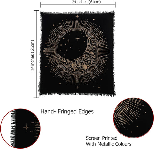 Indian Consigners Altar Cloth, Sun Moon Star Witchcraft Alter Tarot Spread Top Cloth, 24 by 24 Sacred