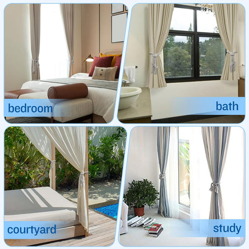 4 Pcs Hand Woven Curtain Tiebacks, No Drilling Boho Rope Holdbacks for Light Color Curtains, Grey