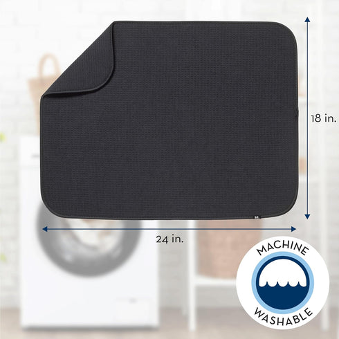 S&T INC. Dish Drying Mat XL, Highly Absorbent Microfiber Kitchen Counter Mat, Extra Large 18" x 24", Black