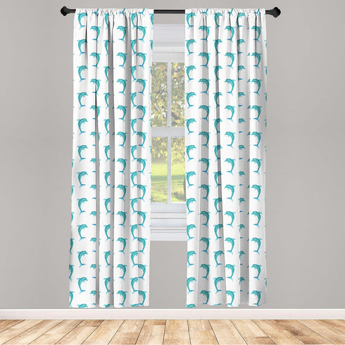 Ambesonne Sea Animals Window Curtains, Aqua Watercolor Art Dolphin Ocean Theme, Lightweight Decor 2-Panel Set - 28" x