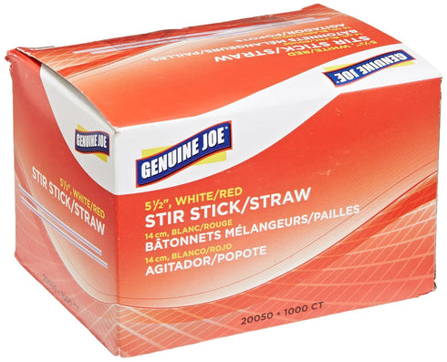 Genuine Joe GJO20050 Plastic Stir Stick, 5-1/2" Length, White/Red (Box of 1000)