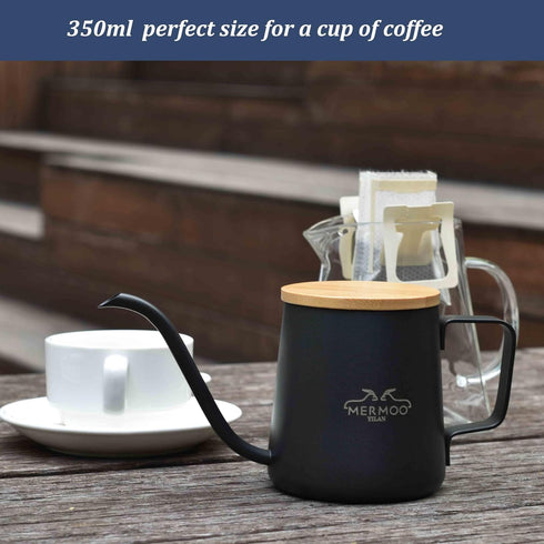 MERMOO YILAN Gooseneck Kettle Pour Over Coffee Kettle with Lid 350ml Stainless Steel Kettle Hand Drip Coffee Pot Long Narrow Coffee Pitcher Jug(black) by MERMOO YILAN