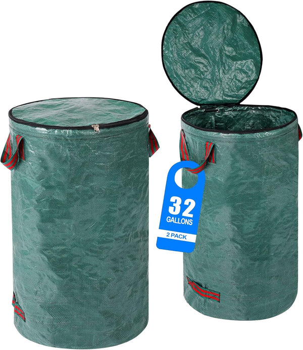 2 Pack 32 Gallons Reusable Yard Waste Bags with Zipper Lid Garden