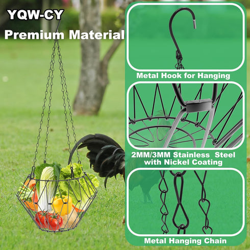 35.5lnch Hanging Chicken Feeder, Foldable Chicken Vegetable Fruits Feeder with Shepherds Hook, Poultry Feeding Holder
