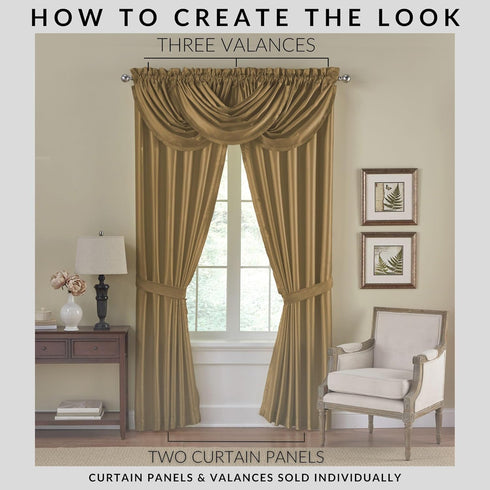 Elrene Home Fashions Versailles Faux-Silk Waterfall Window Valance, 52" x 36", Gold