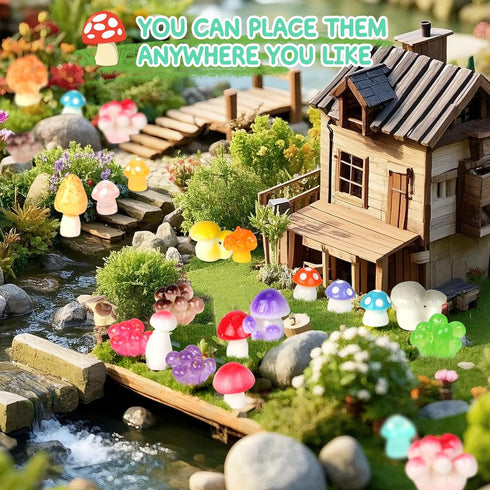 WEIZEW 100pcs Mini Mushrooms Tiny Resin Mushrooms Miniature Little Small Mushroom Figures Bulk for for Micro Fairy