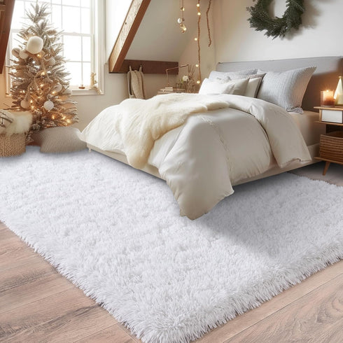 Fluffy White Rugs for Bedroom Living Room, 4x6 Feet Non-Slip Shaggy Area Carpet for Kids Room Decor