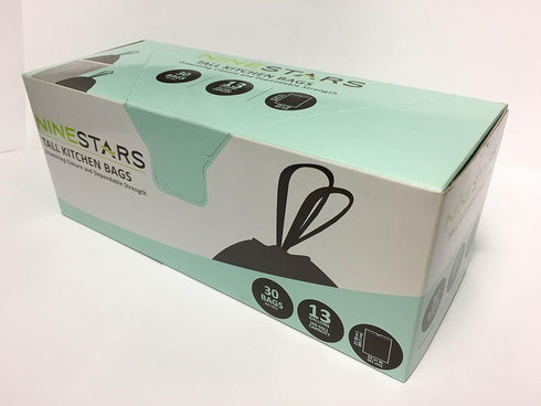 NSTB-13-30 13 49 30 count NINESTARS Extra Strong White Trash Bag w/Drawstring Closure, Gal. / L.