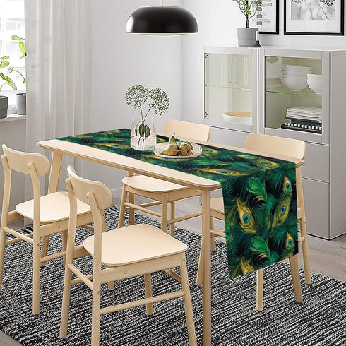 13x36 inches Peacock Table Runner Green Feathers Pattern Table Runner Table Cloth Decoration Dresser Garden Farmhouse