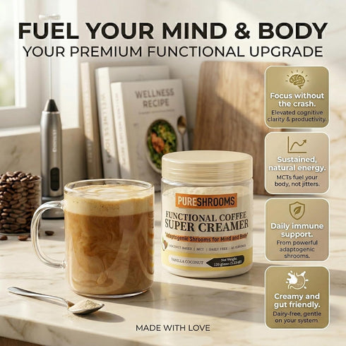 120g 4.2 oz) Functional Coffee Super Creamer - Vanilla - Coconut Milk Powder, MCT, Organic Lions Mane, Reishi