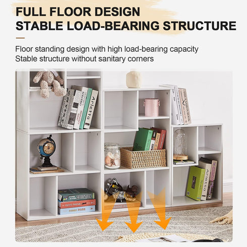 3-Cube 2-Tier VECELO Bookcase, Customized Storage Display Shelf, Bookshelf with Height Difference Fits Tallest