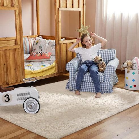 4x6 Ophanie Area Rugs for Bedroom, Christmas Upgrade Non-Slip Ivory Fluffy Soft Shag Living Room Carpet, Indoor Floor