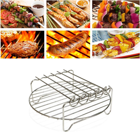 Air Fryer Double Layer Round Rack with 5 Skewers, Fits XL Air Fryers (9in, Fit 5.3 QT or Above)