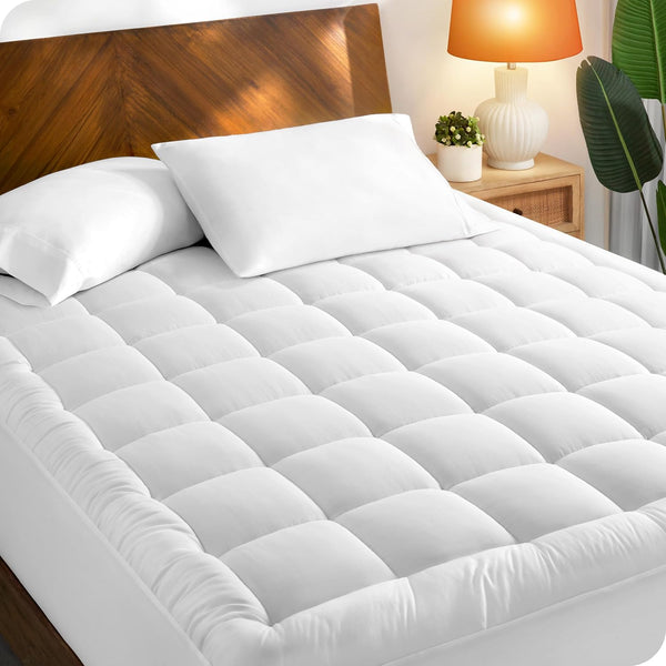 Bare Home Queen Mattress Topper, Cotton Top Fitted Mattress Cover, Cooling Breathable Air Flow, Soft Noiseless Mattress